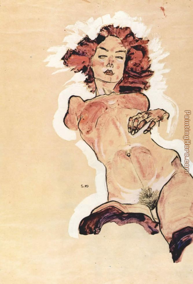 Feminine act painting - Egon Schiele Feminine act art painting